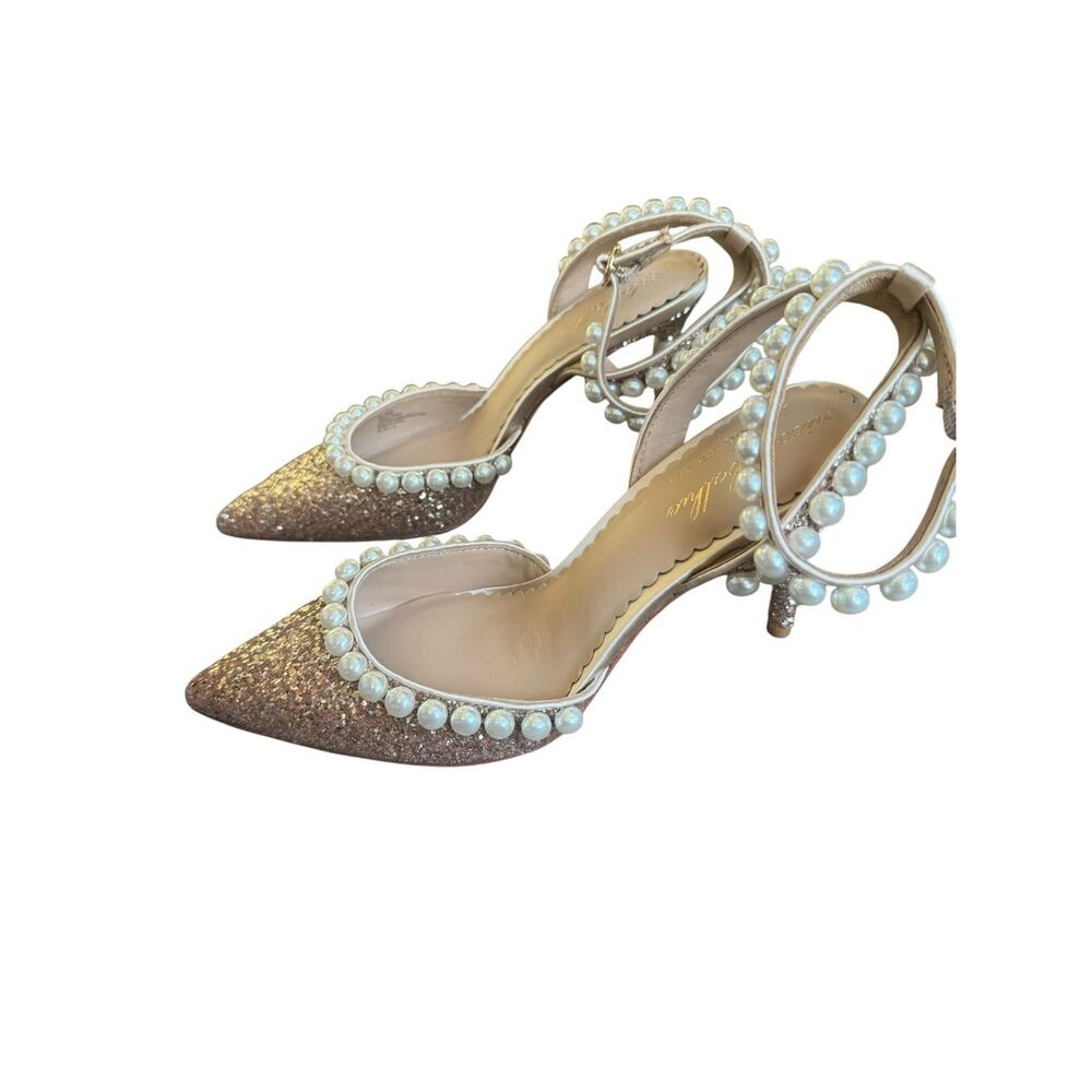 Nicola Bathie x Antonio Melani Bebe Ankle Strap Glitter Pearl pumps in rose gold - Picture 4 of 10